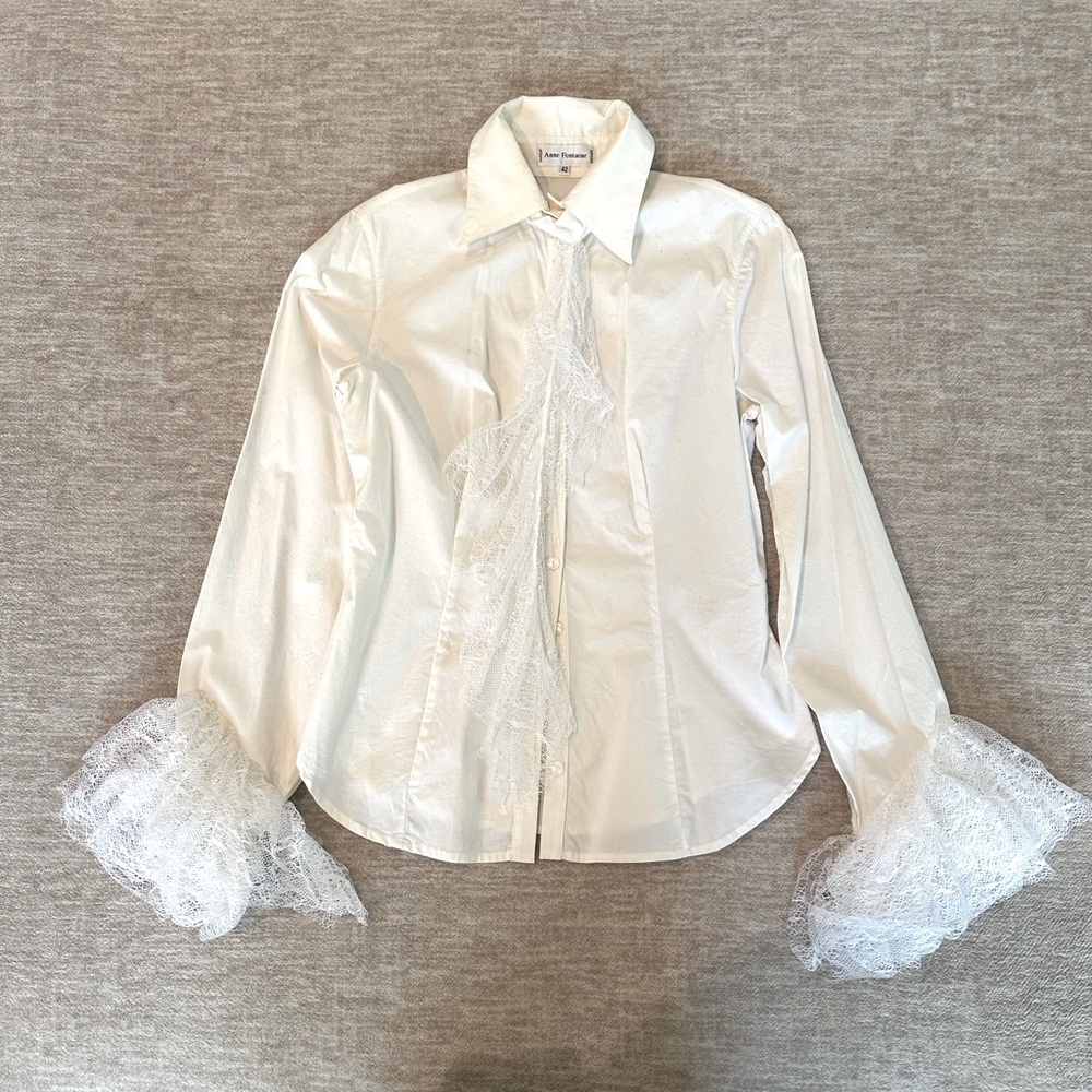 Anne Fontaine Cream Blouse Ruffle Lace Detail